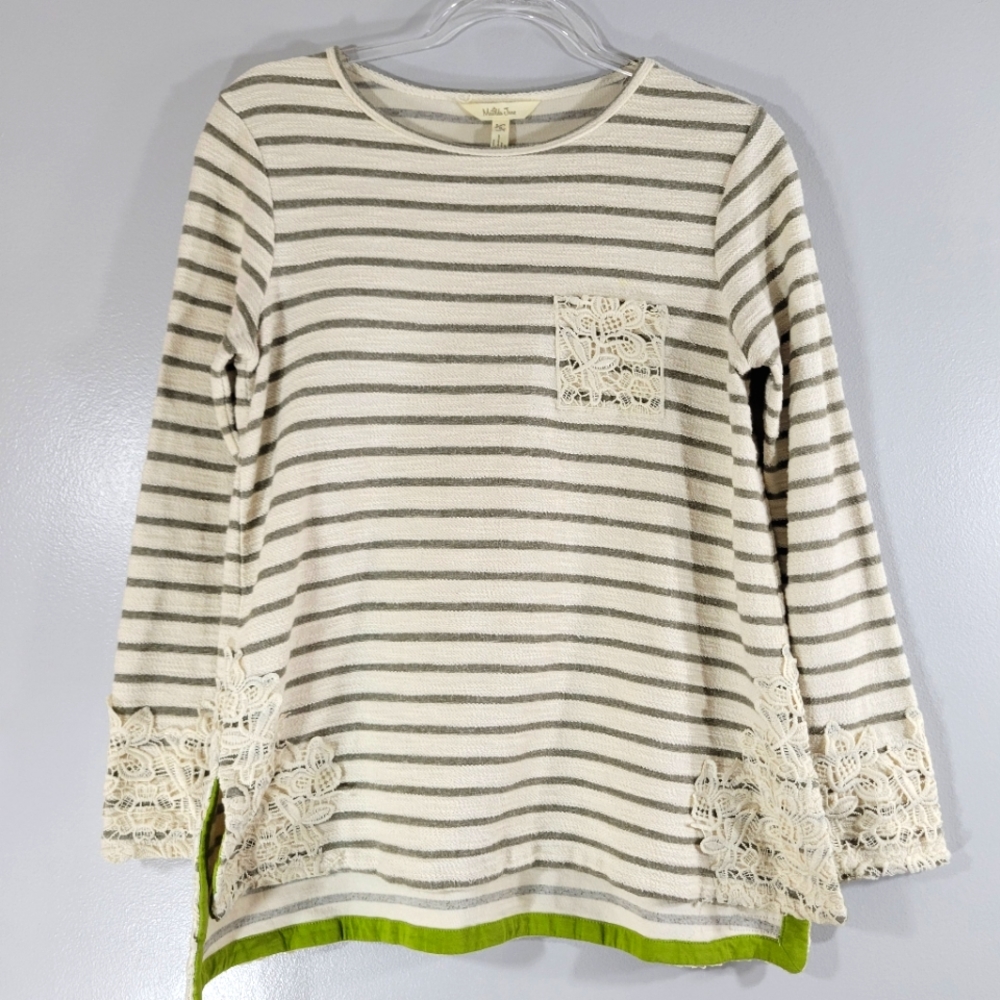 MATILDA JANE Classic With a Twist striped crochet hi-low textured knit top